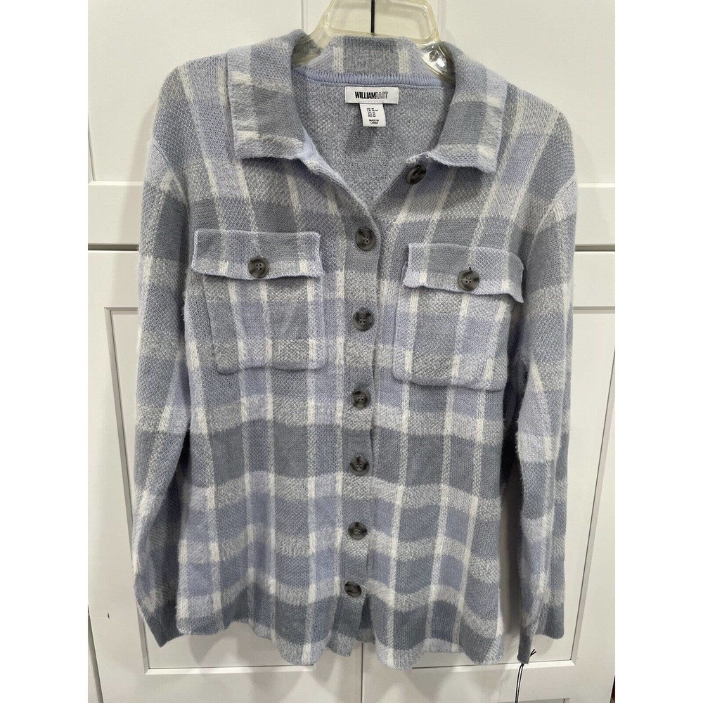 NWT William‎ Rast Cardigan Sweater Blue Plaid M